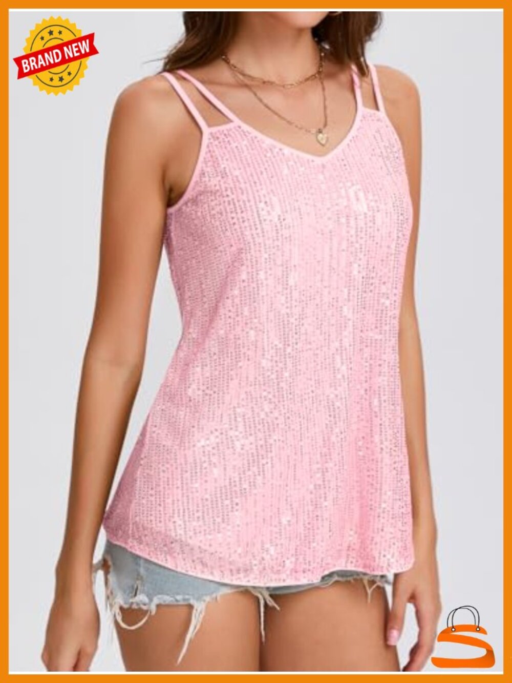 Sequin Tank Top V Neck Sparkly Party Club Night Disco Concert Outfits - Picture 4 of 6